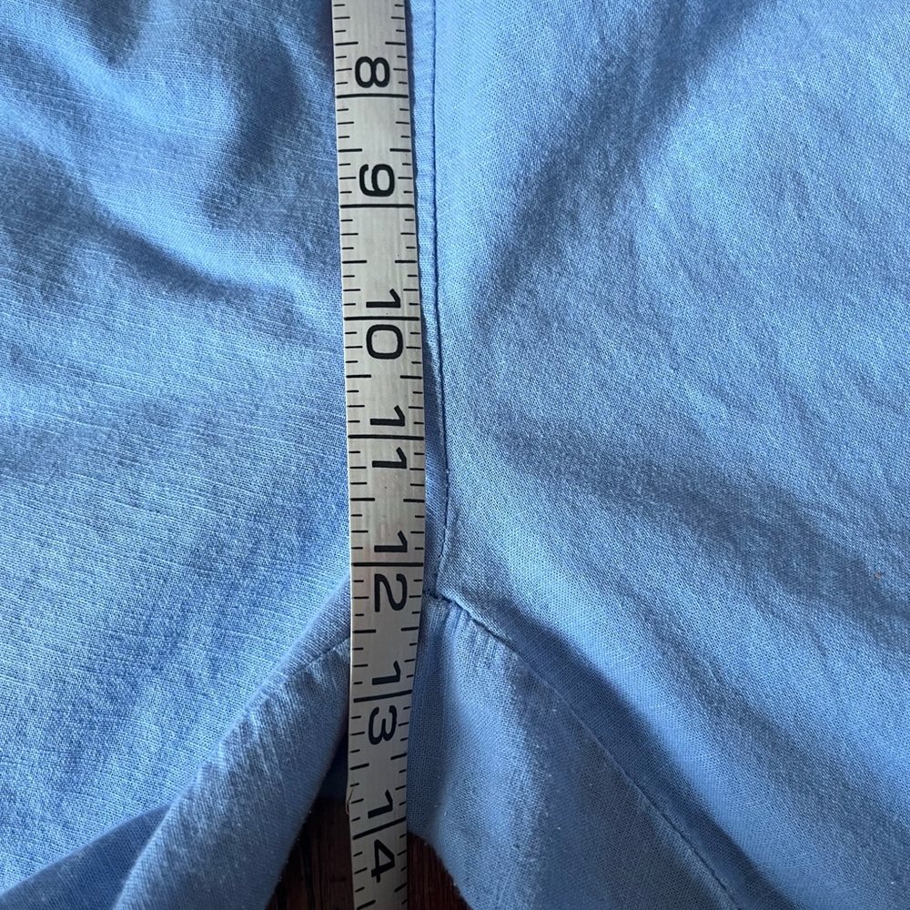 Vintage Linen Cotton Cornflower Blue High Rise Pants Top Blouse Shirt Set M - Picture 6 of 8